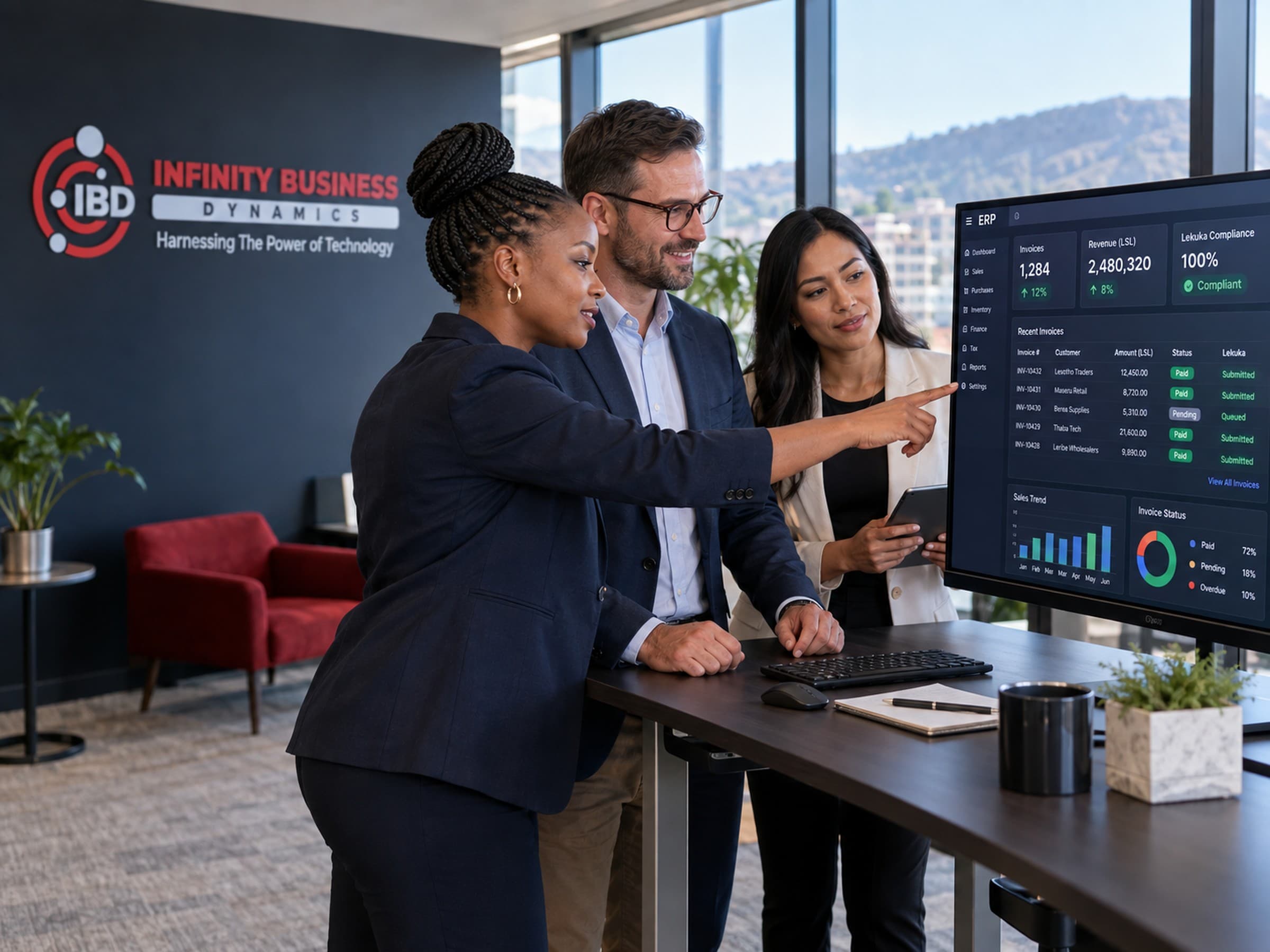 Infinity Business Dynamics team collaborating on technology solutions